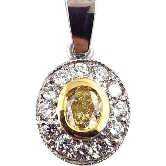 18K White & Yellow Gold Yellow White Diamond Halo Drop Pendant #19038 - Picture 1 of 9